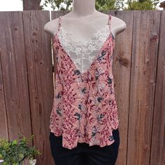 Nwt Self Esteem Floral Tank Top Colors: Multicolored Materials: Body 100% Rayon Lace: 100% Polyester Size: Large Measurements: Width(Bust): 19" Length: 21" New With Tags!!! Pink Summer Tops With Lace Trim, Summer Pink Tops With Lace Trim, Pink Lace Trim Beach Top, Pink Lace Trim Top For Summer, Pink Lace Trim Top For Beach, Pink Floral Print Cami Top, Pink Lace V-neck Top, Pink Lace Top For Beach, Pink V-neck Lace Top