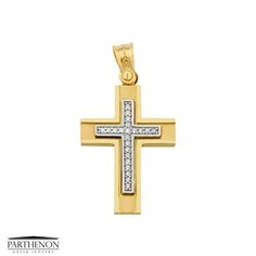 Parthenon Greek Jewelry Greek Handmade Byzantine Eastern 14k Solid Yellow and White Gold Cross Polished Pendant Charm with 22 white cz This gorgeous Cross is from our Byzantine Gold Crosses Collection Cross Information Code Number: C152268-A Metal: 14k Yellow and White Polished Solid Gold The Cross is approx. 29.00mm long and 17.50cm wide Stone(s): 22 white cz Free shipping!!   Notice: This is a handmade item and may require time to make. Size and weight might vary as well. Please understand the timeframe involved Ask us for the remaining combinations Check out some other Crosses in our shop! https://www.etsy.com/shop/ParthenonGreekJewels?section_id=16722662&ref=shopsection_leftnav_5 Check out all of our fine jewelry! https://www.etsy.com/shop/ParthenonGreekJewels Yellow Gold Cross Charms For Baptism, Yellow Gold Cross For Baptism, Greek Jewelry Designers, Byzantine Cross, Byzantine Gold, Mens Rings, Greek Jewelry, Jewelry Designers, Flower Earrings Studs