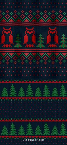 a knitted christmas sweater with red and green ornaments