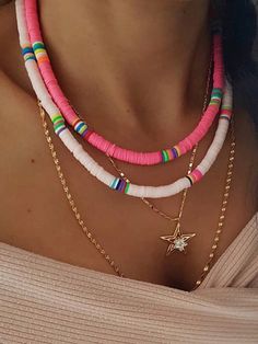 Preppy Necklaces, Polymer Clay Beaded Necklace, Diy Jewelry Making Bracelets, Clay Bead Necklace, Bracelet Inspo, Bracelets Handmade Diy