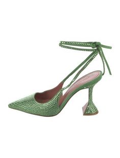 Amina Muaddi Suede Slingback PumpsGreenPrintedPointed-Toes with Crystal EmbellishmentsWrap-Around Straps & Tie ClosuresIncludes Dust Bag Amina Muaddi Shoes Green, Amina Muaddi, Slingback Pump, Pump Shoes, Dust Bag, Pumps, Women Shoes, Crystals