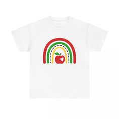 Teacher Apple Rainbow T-Shirt - back to school appreciation love colorful cute | eBay Apple Rainbow, Teacher Apple, Trendy Fashion, Back To School, Rainbow, T Shirt, Color