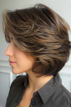 Save this pin for the best short layered haircuts. Get ready to rock a playful, textured look with short, feathered layers. Feathered layers are the secret to adding volume and movement to your hair. Uniform Layered Haircut, Uniform Haircut, Medium Length Layered Bob, Layer Haircut, Grey Bob Hairstyles, Feathered Layers, Haircuts Women, 60 Hairstyles, Layers Short