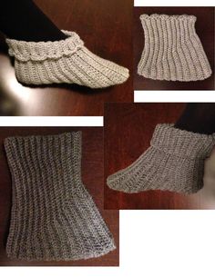 four pictures show the steps to crochet socks