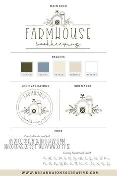 the farm house logo is shown with different colors and font options for each type of item