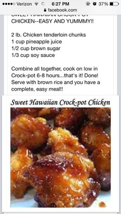 the recipe for sweet hawaiian crockpot chicken is displayed on an iphone screen,