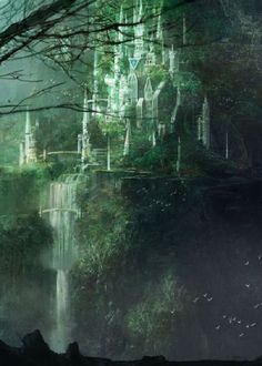 a fantasy castle in the middle of a forest