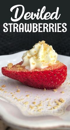 a close up of a strawberry on a plate