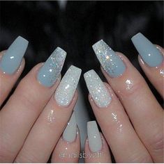 Wedding Nails With Blue Accent, Blue Sparkle Nails Acrylic, Baby Blue Nails With Glitter, Blue Sparkle Nails, Winter Nails Gel, Fall Acrylic, Wallpaper Girly, Blue Acrylic Nails