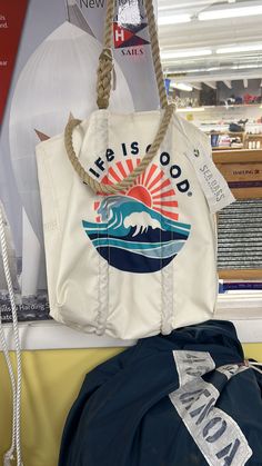 Life is good sea bag. Made from sail cloth. Great for boat and beach days White Coastal Bags For Everyday Use, White Coastal Everyday Bags, Everyday Nautical White Bag, White Nautical Everyday Bag, White Coastal Tote Bag, Nautical Beach Bag In Sail Color, White Nautical Canvas Bag, Nautical White Canvas Bags, White Nautical Canvas Bags