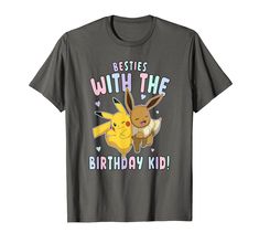 PRICES MAY VARY. Officially Licensed Pokémon Apparel for Men and Women; Birthday T-Shirts; Pikachu T-Shirts; Pokémon Birthday T-Shirts; Eevee T-Shirts; Besties T-Shirts; Japanese Anime T-Shirts; Gotta Catch Em All! T-Shirts; Retro T-Shirts; 22PMPO01452A-001 Lightweight, Classic fit, Double-needle sleeve and bottom hem Girls Animation, Birthday Pikachu, Pokémon Birthday, Pokemon Clothes, Birthday T Shirts, Pokemon Birthday, Catch Em All, Retro Tshirt, Branded T Shirts