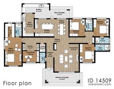 the floor plan for an apartment with four bedroom and two bathroom areas, including one living room