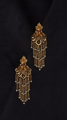 Necklace Women Gold, Women Gold Chain, Pearl Tassels, Earrings With Chain, Earrings Kundan, Ear Piece, Gold Jhumka Earrings, Indian Jewelry Earrings