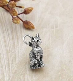 Solid 925 Sterling Silver 3D Sitting Cat Charm, 16 x 6mm Perky and full of life, this sterling silver 3D cat pendant truly captures feline essence and allure. The texturing highlights her soft coat. Her tail is curled just so. Her eyes are alert, her chest puffed, and ears pricked up like little sonars. Oh, she's just perfect! ● SHOP OUR ETSY STORE: https://www.etsy.com/shop/LastingMemoryJewelry - NOTE: 25mm = 1 inch - We do not custom engrave Standing Cat, Silver Cat Pendant, Cat Necklace Silver, Grey Kitten, Sterling Silver Cat, Cat Pendant, Silver Cat, Cat Charm, Cat Pendants