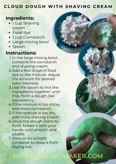 instructions for how to make cloud dough with shaving cream