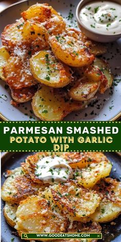 These Parmesan Smashed Potatoes with garlic dip are the ultimate Super Bowl party snack! Crispy, cheesy, and dunked in a creamy dip, they’re sure to disappear fast. Perfect for game-day munching!