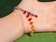 Multicolor Gold Bracelet With Gemstones, Multicolor Multi-stone Gold Bracelet As Gift, Rainbow Multi-stone Bracelet Jewelry, Rainbow Multi-stone Bracelet, Rainbow Multi-stone Bracelets As A Gift, Rainbow Color Palette, Bracelet Measurements, Ombre Bracelet, Bracelet Rainbow