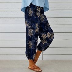 Product Name: Women's Vintage Retro Blue Leaf Floral Print Loose Cotton Linen Pant Item NO.: 22081997 Weight: 0.2 kg = 0.4409 lb = 7.0548 oz Category: Clothing> Women> Jeans & Pants Creation Time: 2023-05-17 Edition type:LooseElasticity:High-ElasticityHem Type: Regular HemThickness:Light-weightDesign Elements: Floral PrintStyle: CasualMaterial: Cotton LinenWashing Mode: Machine WashSize:S,M,L,XL,2XL,3XLWeight:250GTheme:Fit for Women's Spring Outfits/Summer OutfitsOccasion: Outdoor /Home /Daily / Blue Baggy Harem Pants Casual, Blue Baggy Harem Pants, Blue Baggy Harem Pants For Summer, Casual Blue Harem Pants For Summer, Blue Relaxed Fit Harem Pants For Spring, Relaxed Fit Blue Floral Bottoms, Blue Floral Print Pants For Loungewear, Blue Floral Print Loungewear Pants, Blue Floral Print Ankle-length Pants