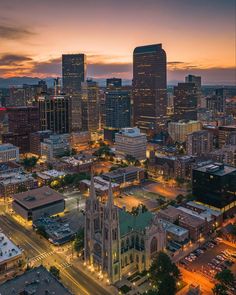 an aerial view of the city at night