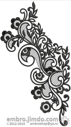 an intricately designed design with flowers and leaves on the side of a white background