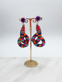 Multicolor Beaded Felt Back Snake Earrings Party Earrings With Colorful Beads, Party Colorful Beaded Earrings, Colorful Dangling Beads Earrings For Party, Colorful Beaded Dangling Earrings For Party, Handmade Multicolor Playful Beaded Earrings, Handmade Multicolor Beaded Earrings For Party, Playful Multicolor Handmade Beaded Earrings, Playful Handmade Multicolor Beaded Earrings, Fun Multicolor Beaded Drop Earrings