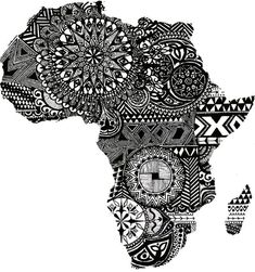 the map of africa is made up of different patterns and shapes, including an elephant's head