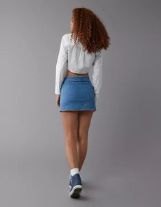 AE Next Level High-Waisted Skort Brown Skort Ootd, Fitted Denim Mini Skirt With Built-in Shorts, Trendy Denim Skort With Built-in Shorts, Mini Denim Skirt With Built-in Shorts, Fitted Denim Skort With Built-in Shorts, Mid-rise Stretch Cotton Skort, Medium Wash Short Cotton Mini Skirt, High Rise Stretch Cotton Skort, Trendy Cutoff Denim Skirt With Built-in Shorts