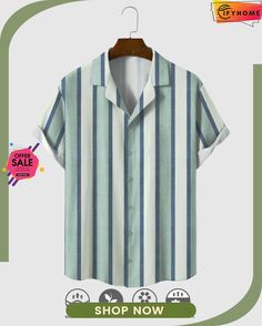 Cotton Linen Striped Casual Short Sleeve Shirt Shirts For Summer, Short Sleeve Shirts, Striped Short, Vintage Casual, Hawaiian Shirts, Floral Shirt, Striped Shorts, Shoulder Length, Men Short Sleeve