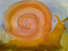 a painting of a snail on a blue and yellow background