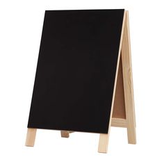 a wooden easel with a black board on it