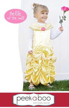 Belle of the Ball Dress-Up - Peek-a-Boo Pattern Shop Belle Costume Kids, Belle Costume Diy, Belle Inspired Dress, Belle Dress Up, Ice Queen Dress, Dress Pattern Sewing, Beast Costume, Belle Costume, Costume Tutorial