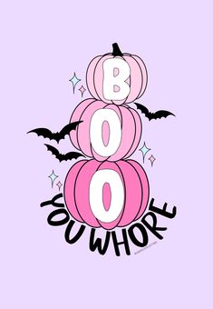 a purple background with black bats and pink pumpkins that say booo, sowhore