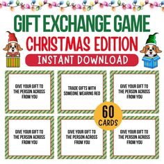 the christmas gift exchange game is shown with instructions to get it for free and printable