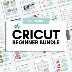 the cricut beginner bundle is shown in front of many pages