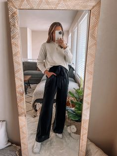 How To Style Dress Pants Casual, Athleisure Work Outfits, Teacher Ootd Winter, Teacher Outfits Black Pants, Cute Winter Teacher Outfits, Cute Teacher Outfits Winter, Teacher Pants Outfits, Neutral Teacher Outfit