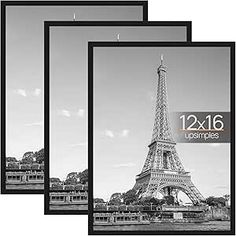 the eiffel tower in black and white is featured on this set of three framed wall art prints