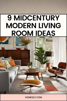 the modern living room is decorated in mid century style