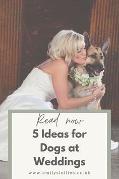 a woman kissing her dog with the words read now 5 ideas for dogs at wedding