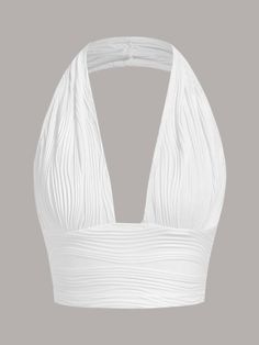 White Sexy Collar  Knitted Fabric Plain Halter Embellished Slight Stretch Summer Women Tops, Blouses & Tee Y2k Club, Grunge Clothes, Backless Halter Top, Shein Icon, Womens Halter Tops, Top Streetwear, Halter Tops, Halter Neck Top, Halter Crop Top