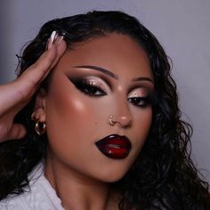 Black Eyeshadow Makeup, Black Lipstick Makeup, Black Makeup Looks, Red Lipstick Makeup Looks, Brown Makeup Looks, Red Makeup Looks, Natural Glam Makeup, Red Lipstick Makeup, Red Lip Makeup