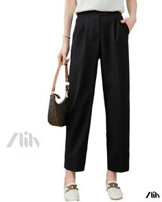 Zlily - Casual Straight-Leg Pants - Full-Length Trousers Non-stretch Full Length Work Pants For Spring, Non-stretch Full-length Spring Work Pants, Baggy Straight Leg Dress Pants, Non-stretch Straight Work Pants For Spring, Spring Non-stretch Straight Work Pants, Spring Straight Leg Non-stretch Work Pants, Solid Work Pants With Loosely Fitted Hips For Spring, Baggy Full-length Work Pants For Spring, Relaxed Fit Full Length Dress Pants For Spring