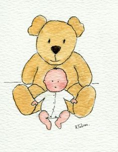 a drawing of a teddy bear holding a baby