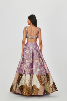 Purple embellished Tissue lehenga with sleeveless blouse and dupatta.. DELIVERY TIMEPlease allow 6-8 weeks for your outfit to arrive. Professional cleaning only. Tissue Lehenga, Aisha Rao, Blouse Yoke, Lehenga Blouse, Purple Fabric, Bridal Designs, Sweetheart Neck, Bridal Lehenga, The Purple