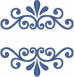 two blue scroll designs on white paper