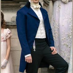 New Men Blue Wool Colin Bridgerton Regency Tailcoat, 18th Century Victorian Style Men Tailcoat, Tailcoat For Wedding ARTICLE DESCRIPTION CHARACTERISTICS: Crafted from 100% wool, our Tailcoat embodies sophistication and elegance. The Custom Fit Style guarantees a tailored and refined appearance. Its primary color, Blue, complements various occasions and settings. Meticulously stitched by seasoned professionals, ensuring durability and impeccable craftsmanship. Regency Era Mens Fashion, Formal Blue Outerwear With Stand Collar, Royal Blue Winter Outerwear, Blue Formal Outerwear In Luxurious Style, Royal Blue Formal Outerwear, Regency Style Fitted Outerwear For Formal Occasions, Regency Style Fitted Formal Outerwear, Bridgerton Boys, Dnd Reference