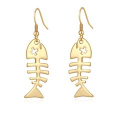 PRICES MAY VARY. Gold Fishbone Earrings: cute gold fish bone; pierced ear Gold dangle earrings: 18k gole plated; well polished for a long-lasting shiny Size: approximately 1.77 inches in length; 0.47 inches in width; weigh about 0.12ounces Surprise: come beautifully packaged in an nice box; good choice to give a surprise to loved one Outfit plan : look great with many of your outfits on many occasions! - dates, proms, dinners, anniversaries, graduation ceremonies,and birthday parties Fish Bone E Gold Fish Earrings, Cute Gold Fish, Fishbone Earrings, Fish Hook Jewelry, Fish Earrings, Quirky Jewelry, Pierced Ear, Bone Earrings, Outfit Plan