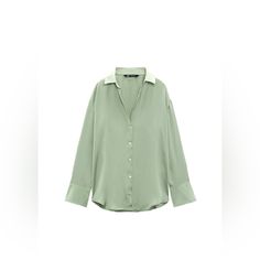 Zara Like New / Never Worn Beautiful Green Satin Button Down Blouse With V-Neck Collar And Long Sleeves. Green V-neck Shirt With Button Closure, Fall V-neck Blouse With Placket, Green V-neck Blouse With Buttons, Summer V-neck Blouse With Button Cuffs, Green Button Closure Blouse For Office, Green Office Blouse With Button Closure, Green Button-up Blouse For Office, V-neck Blouse With Buttons For Daywear, Spring V-neck Blouse With Button Cuffs