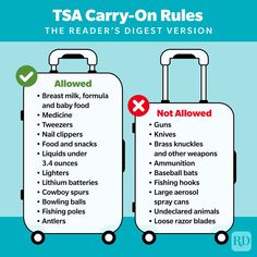 two suitcases with the words tsa carry - on rules