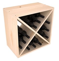 a wooden wine rack filled with lots of bottles