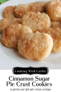 cinnamon sugar pie crust cookies on a white plate